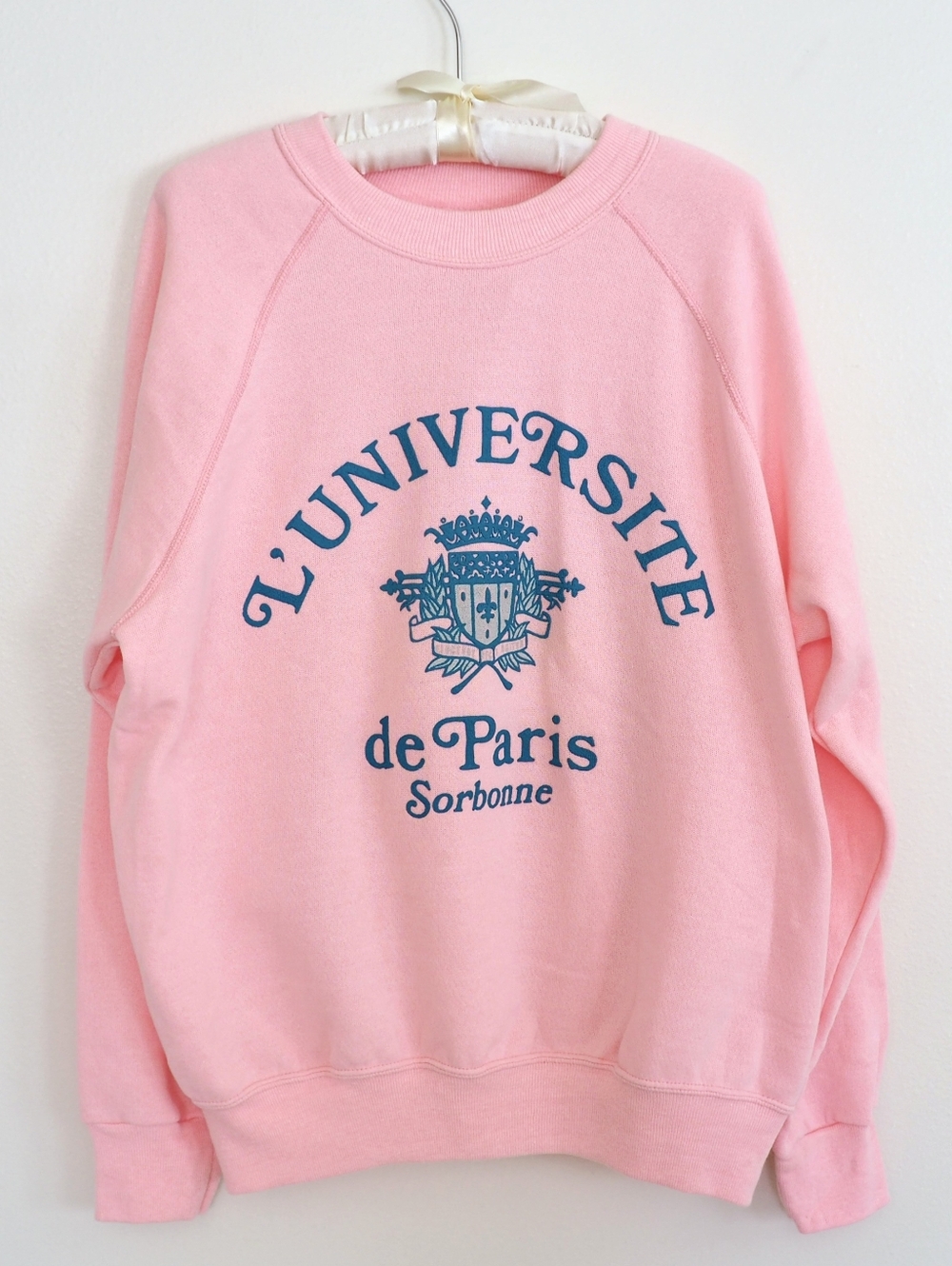 Vintage College Sweatshirt University Of Paris Sorbonne 80s Pink Puffy Letters